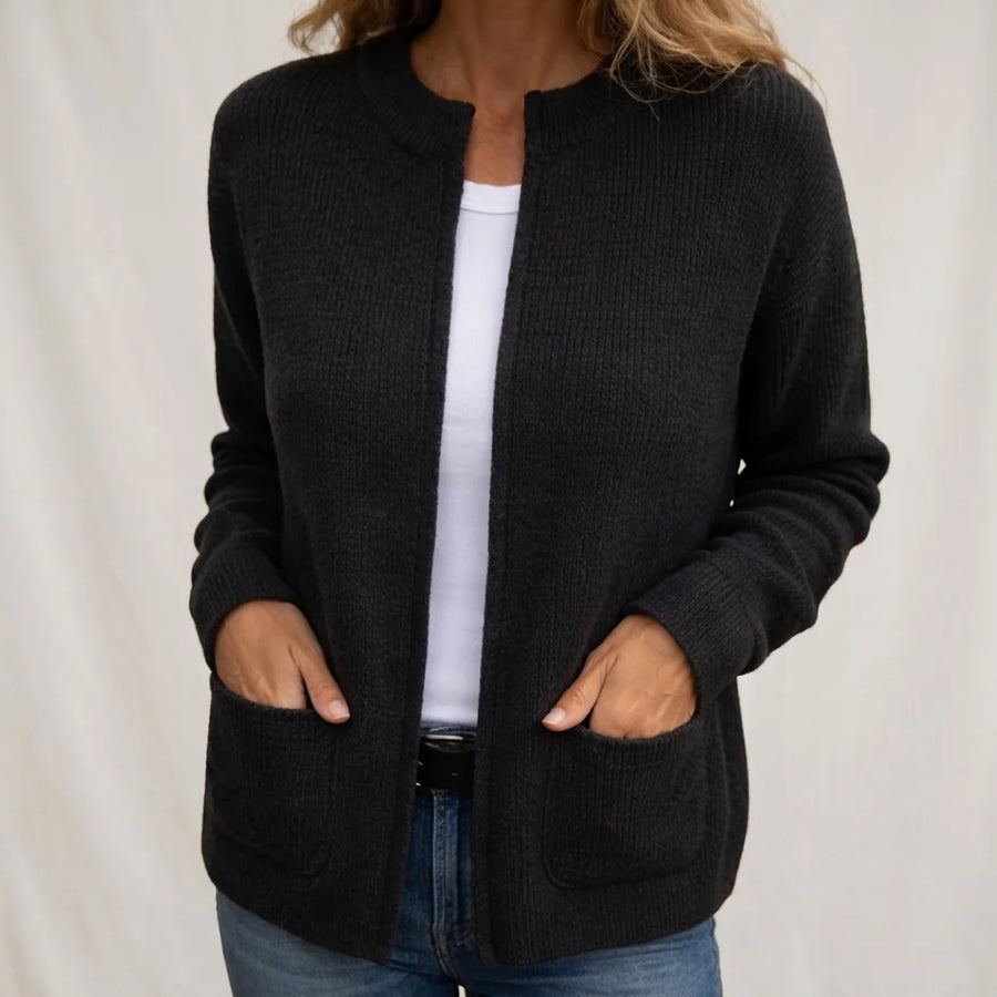 Colette Zip-Up Cardigan with Pockets in Black