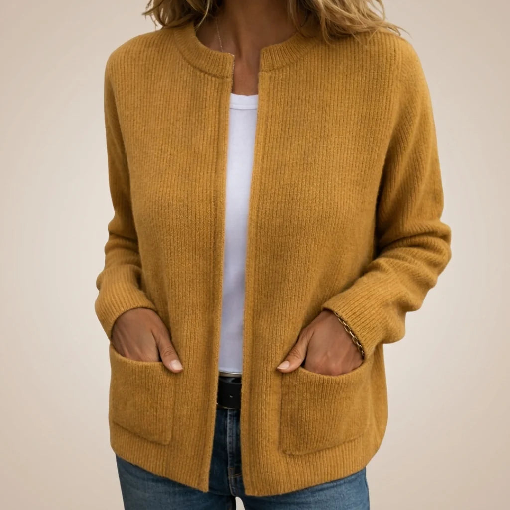 Colette Zip-Up Cardigan with Pockets in Mustard