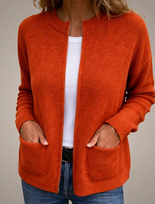 Colette Zip-Up Cardigan with Pockets in Orange