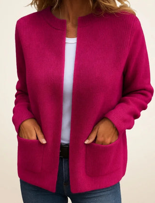 Colette Zip-Up Cardigan with Pockets in Fuchsia