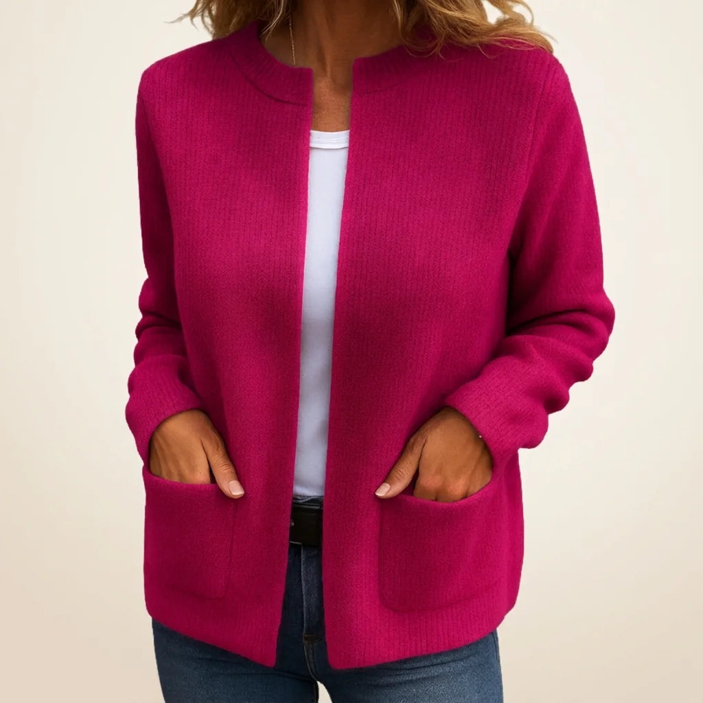 Colette Zip-Up Cardigan with Pockets in Fuchsia
