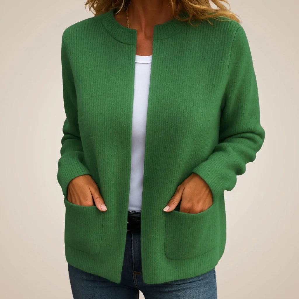 Colette Zip-Up Cardigan with Pockets in Green
