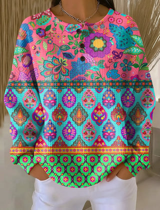 Colorful Sign | Sweater with Ethnic Floral Stripes