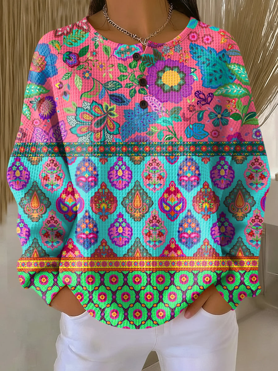 Colorful Sign | Sweater with Ethnic Floral Stripes