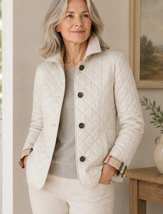 Diamond Quilted Button Jacket in Cream