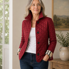 Diamond Quilted Button Jacket in Red