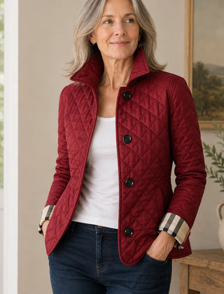 Diamond Quilted Button Jacket in Red