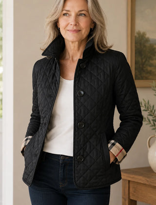 Diamond Quilted Button Jacket in Black