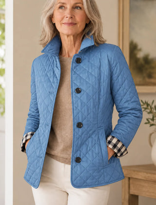 Diamond Quilted Button Jacket in Light Blue