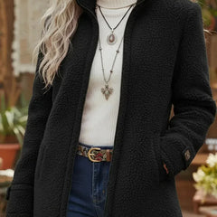 Stand Collar Teddy Zip Jacket in Black
