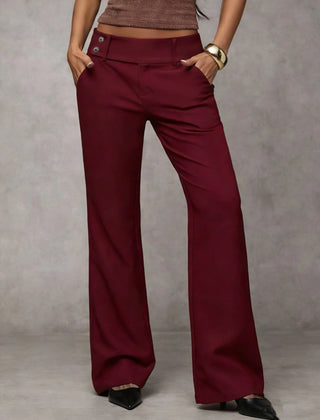 Wide-Leg Button Waist Trousers in Burgundy