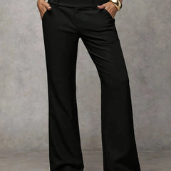 Wide-Leg Button Waist Trousers in Black