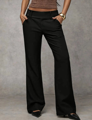 Wide-Leg Button Waist Trousers in Black