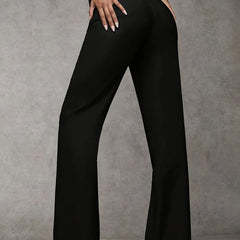 Wide-Leg Button Waist Trousers in Black