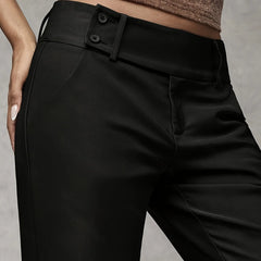 Wide-Leg Button Waist Trousers in Black