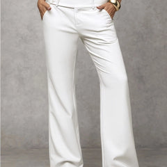 Wide-Leg Button Waist Trousers in White