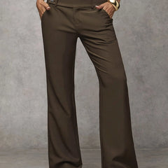 Wide-Leg Button Waist Trousers in Brown
