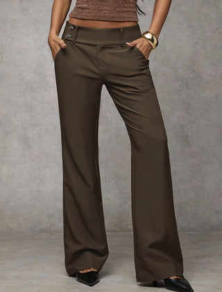 Wide-Leg Button Waist Trousers in Brown