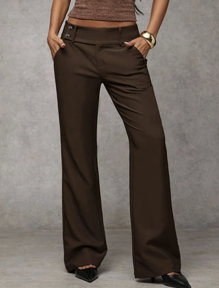 Wide-Leg Button Waist Trousers in Caramel
