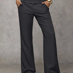 Wide-Leg Button Waist Trousers in Dark Gray