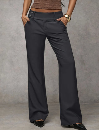 Wide-Leg Button Waist Trousers in Dark Gray