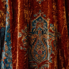 Close-up of the medallion on the back of the Boho Embroidered Kimono Cardigan in Burgundy