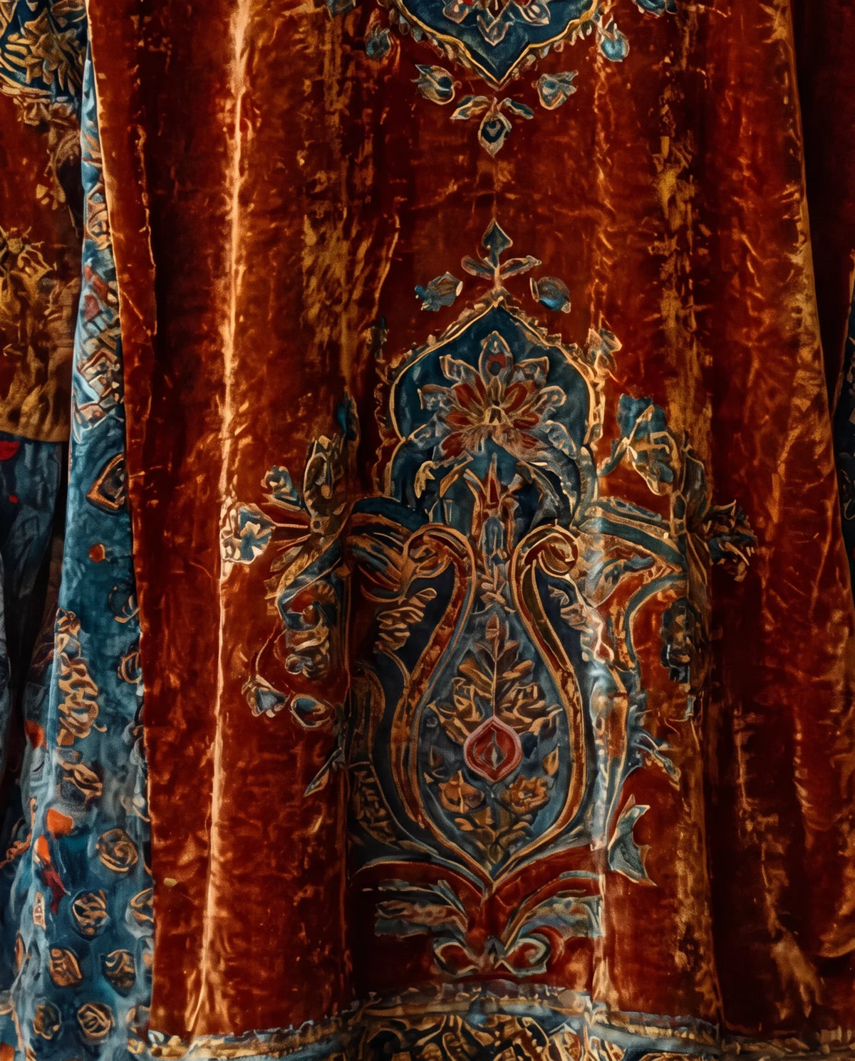 Close-up of the medallion on the back of the Boho Embroidered Kimono Cardigan in Burgundy