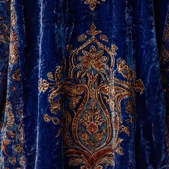 Close-up of the medallion on the back of the Boho Embroidered Kimono Cardigan in Navy