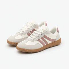 Retro Striped Sneakers in White & Pink