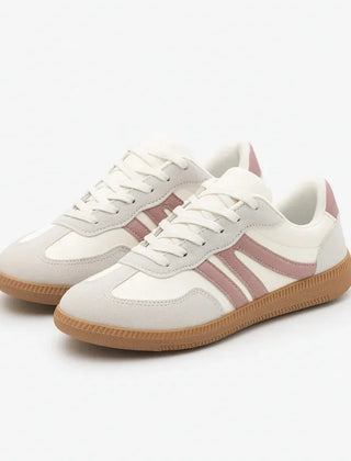 Retro Striped Sneakers in White & Pink