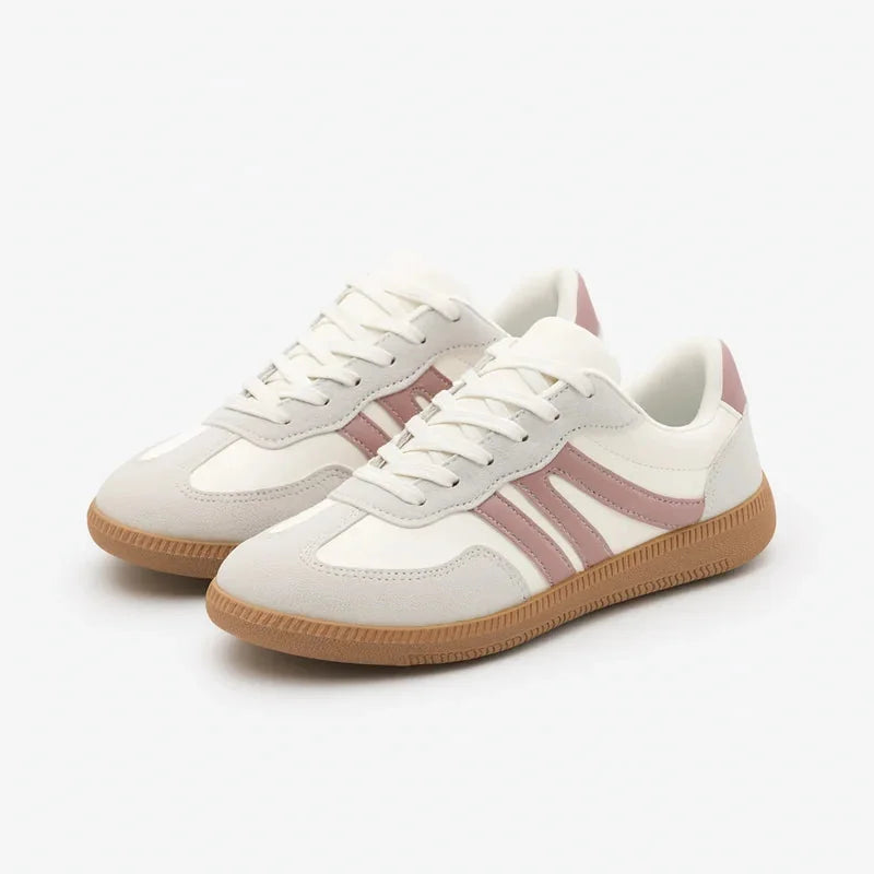 Retro Striped Sneakers in White & Pink