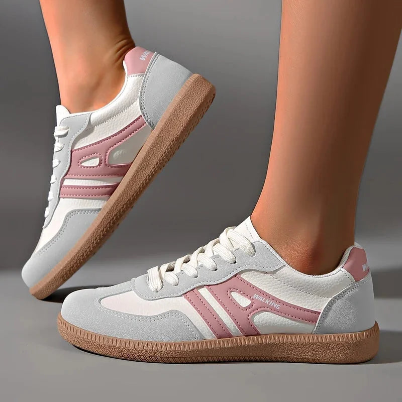 Retro Striped Sneakers in White & Pink