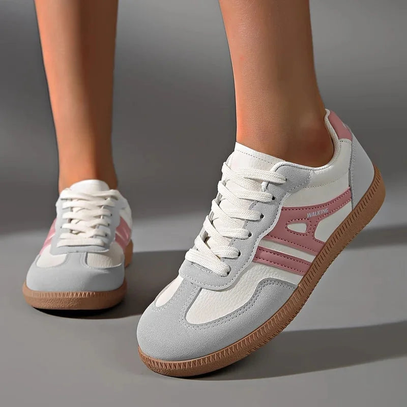 Retro Striped Sneakers in White & Pink