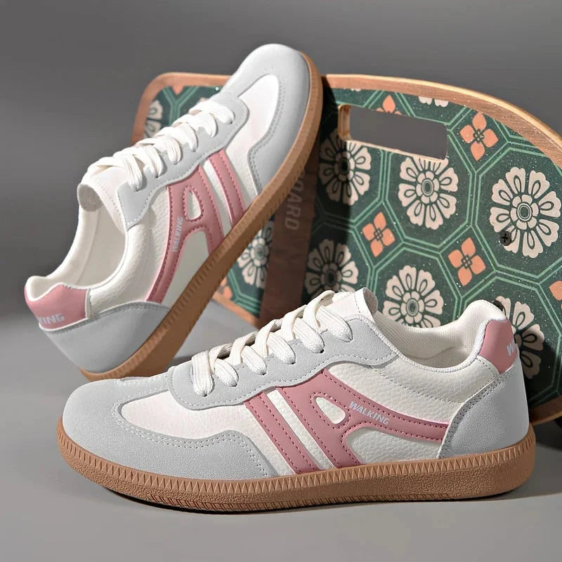 Retro Striped Sneakers in White & Pink