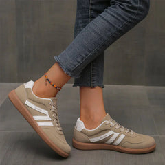 Retro Striped Sneakers in Khaki