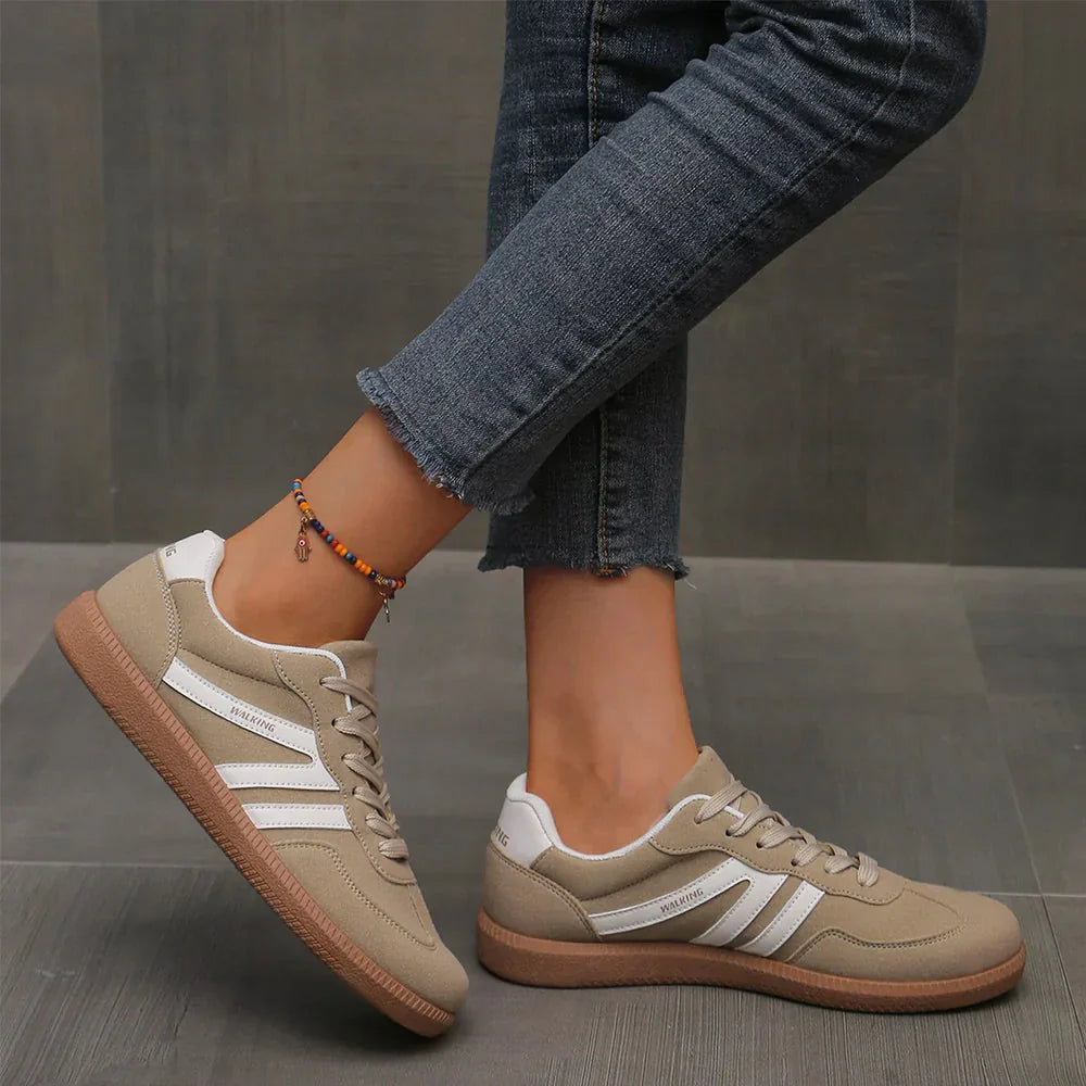 Retro Striped Sneakers in Khaki