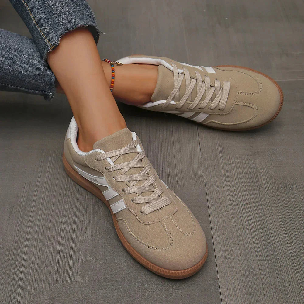 Retro Striped Sneakers in Khaki
