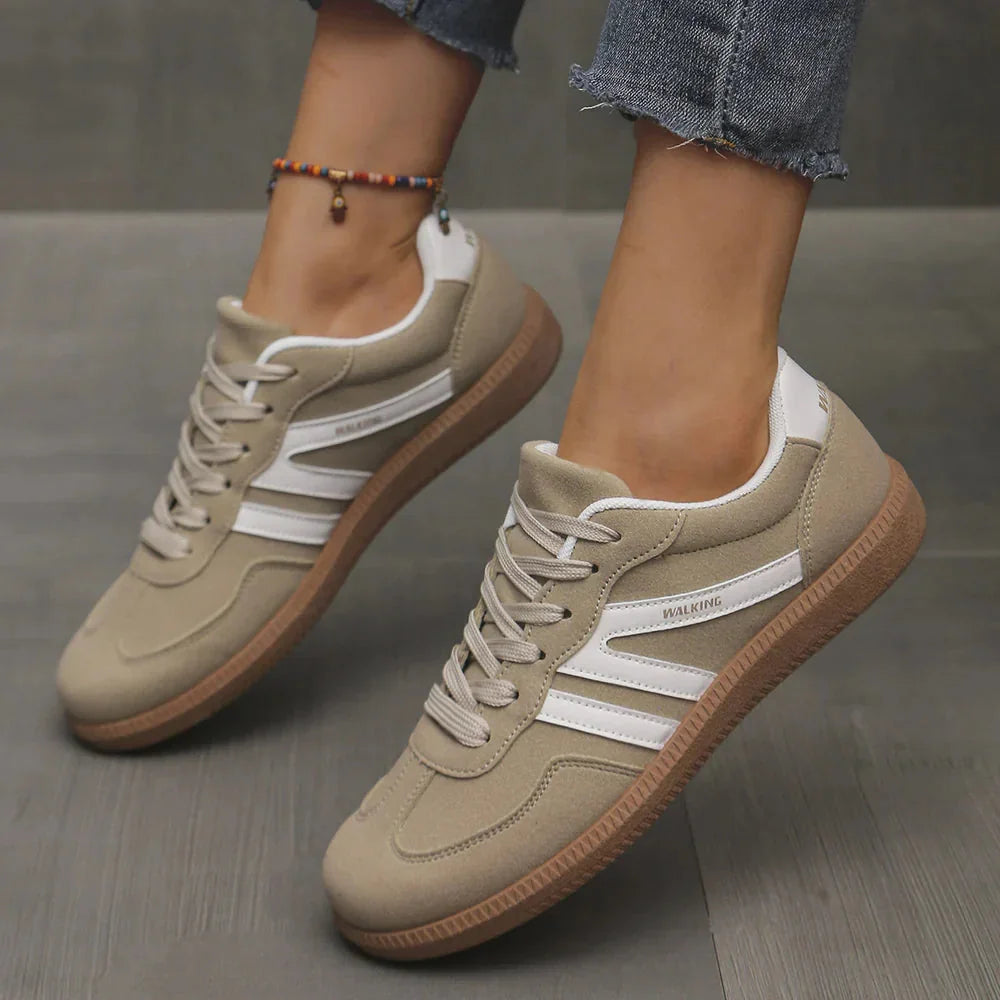 Retro Striped Sneakers in Khaki