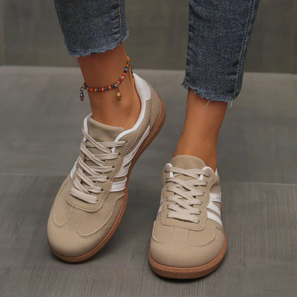 Retro Striped Sneakers in Khaki