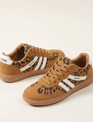 Retro Striped Sneakers in Camel Leopard