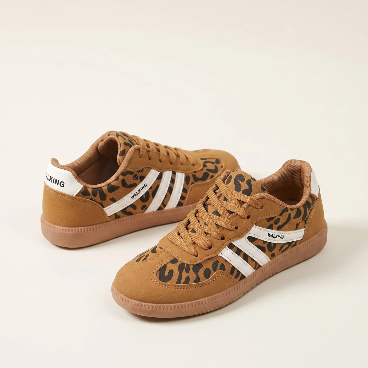 Retro Striped Sneakers in Camel Leopard