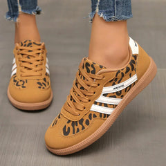 Retro Striped Sneakers in Camel Leopard