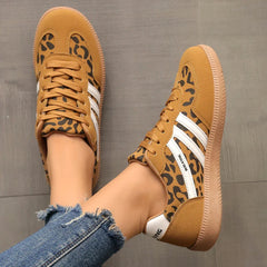 Retro Striped Sneakers in Camel Leopard