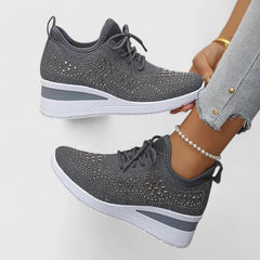 Sparkle Wedge Sneakers in Gray