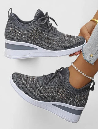 Sparkle Wedge Sneakers in Gray