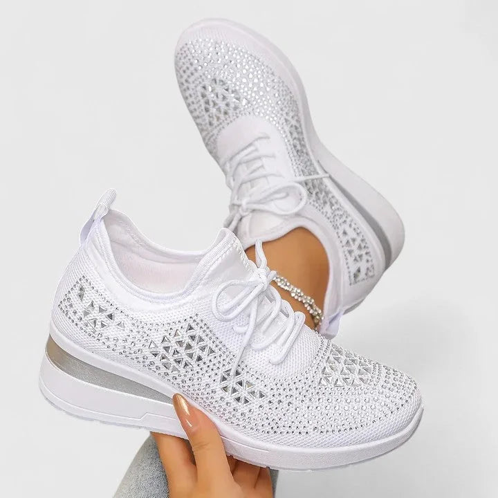 Sparkle Wedge Sneakers in White