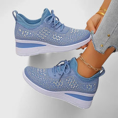 Sparkle Wedge Sneakers in Light Blue