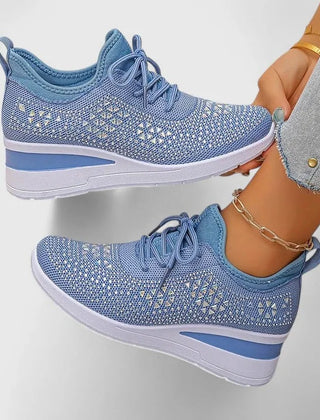 Sparkle Wedge Sneakers in Light Blue