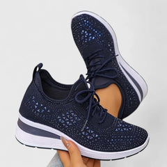 Sparkle Wedge Sneakers in Navy