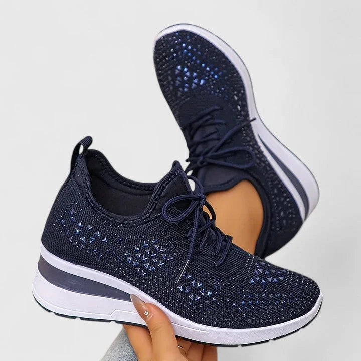 Sparkle Wedge Sneakers in Navy